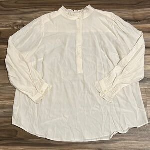 Loft Women's Plus 20 Cream Ruffle Accent Hidden Button Polyester Blouse